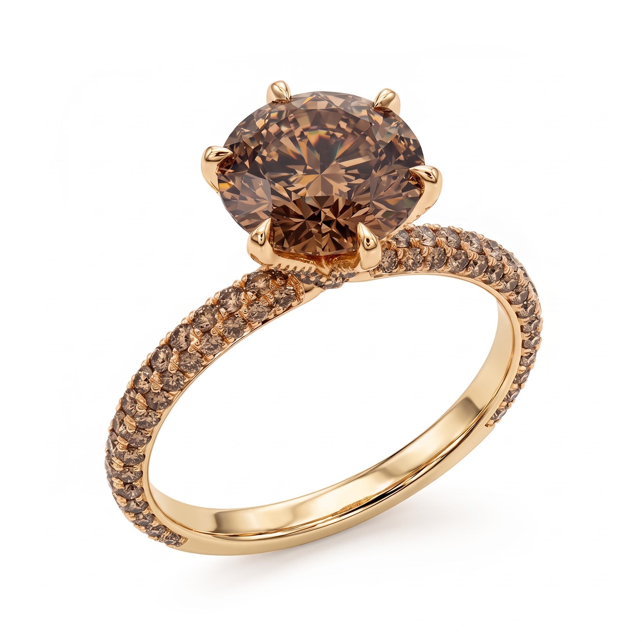7.25 ct.tw. Coffee Chocolate Stone Round Cut 6-Claw Halo Engagement Ring 7.25 ct.tw. Coffee Chocolate Stone Round Cut 6-Claw Halo Engagement Ring