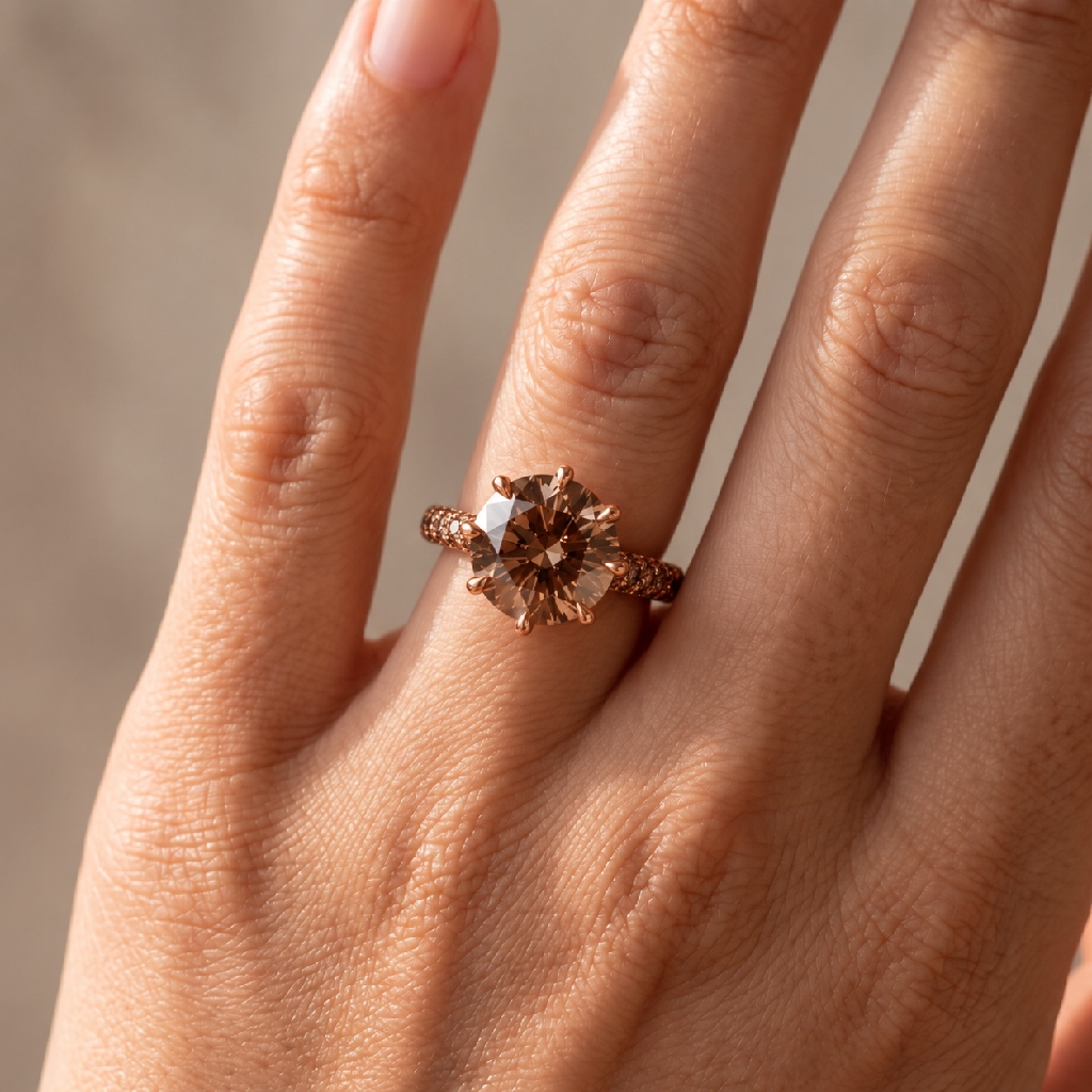 7.25 ct.tw. Coffee Chocolate Stone Round Cut 6-Claw Halo Engagement Ring 7.25 ct.tw. Coffee Chocolate Stone Round Cut 6-Claw Halo Engagement Ring