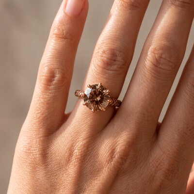 7.25 ct.tw. Coffee Chocolate Stone Round Cut 6-Claw Halo Engagement Ring