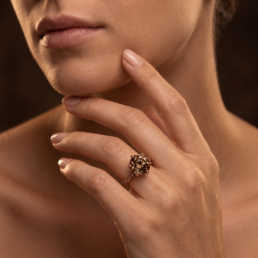 7.25 ct.tw. Coffee Chocolate Stone Round Cut 6-Claw Halo Engagement Ring 7.25 ct.tw. Coffee Chocolate Stone Round Cut 6-Claw Halo Engagement Ring