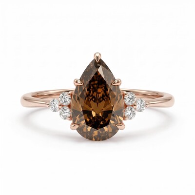 2.15 ct.tw. Coffee Chocolate Stone Pear & Round Cut Engagement Ring