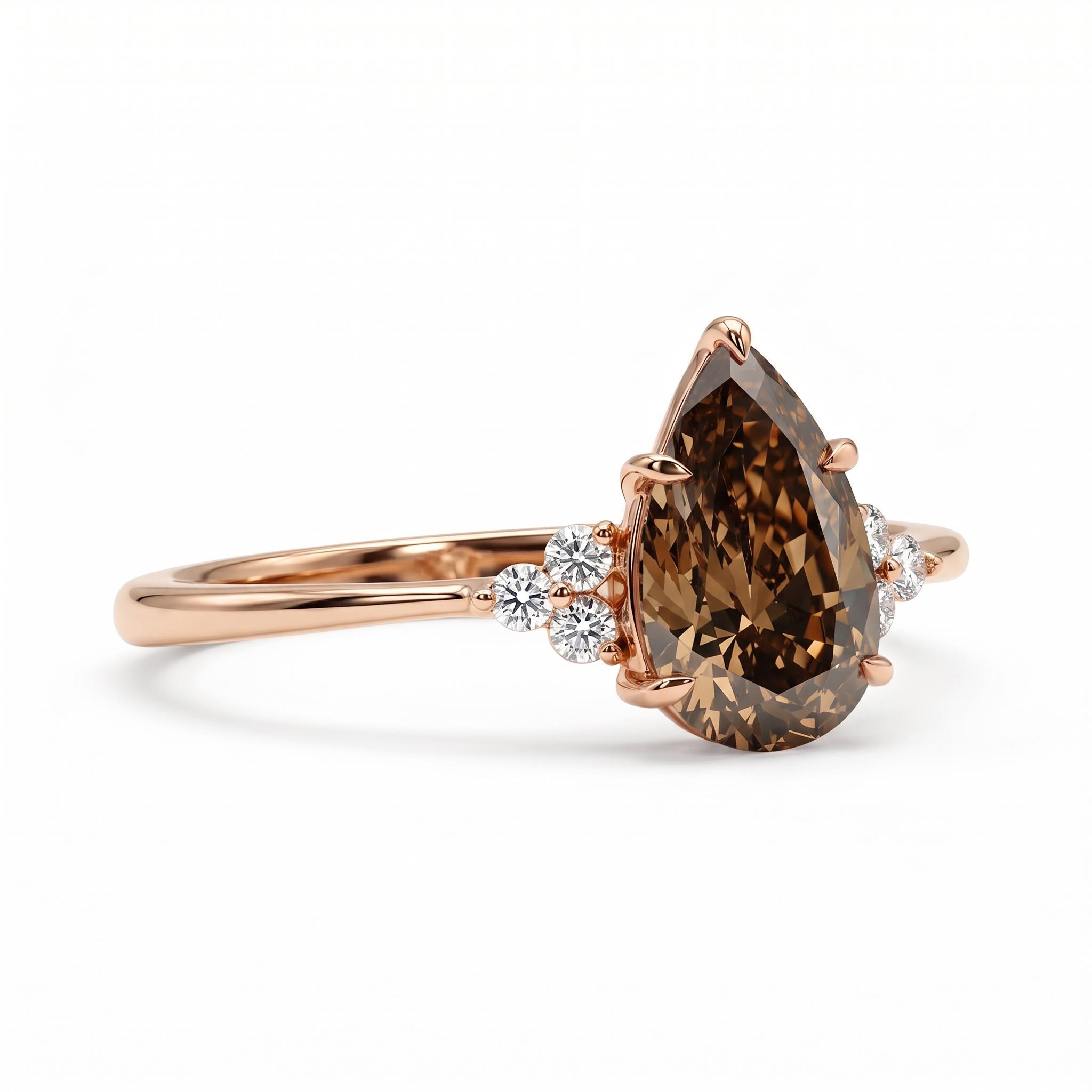 2.15 ct.tw. Coffee Chocolate Stone Pear & Round Cut Engagement Ring 2.15 ct.tw. Coffee Chocolate Stone Pear & Round Cut Engagement Ring
