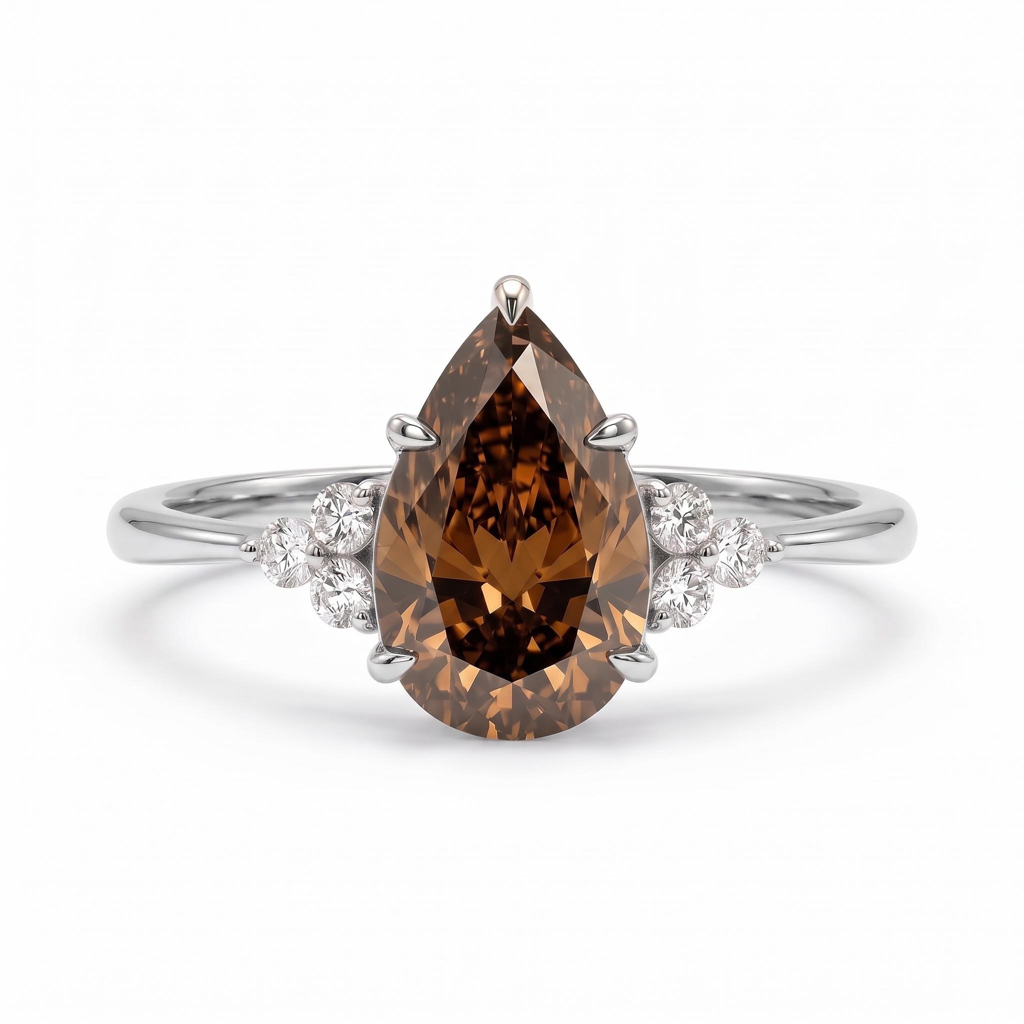 2.15 ct.tw. Coffee Chocolate Stone Pear & Round Cut Engagement Ring 2.15 ct.tw. Coffee Chocolate Stone Pear & Round Cut Engagement Ring