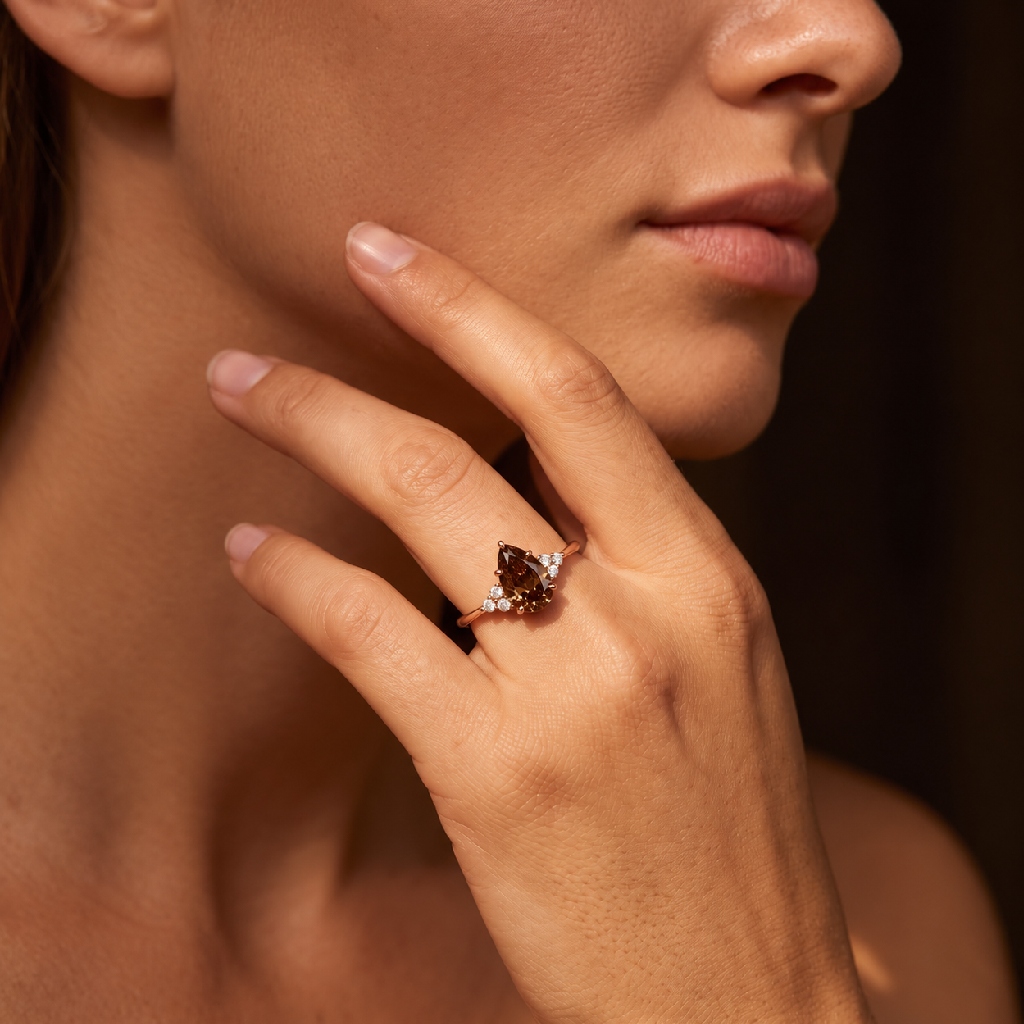 2.15 ct.tw. Coffee Chocolate Stone Pear & Round Cut Engagement Ring 2.15 ct.tw. Coffee Chocolate Stone Pear & Round Cut Engagement Ring