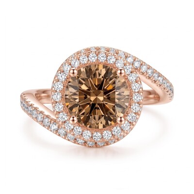 2.32 ct.tw. Round Cut Coffee Chocolate Stone Twisting Halo Engagement Ring