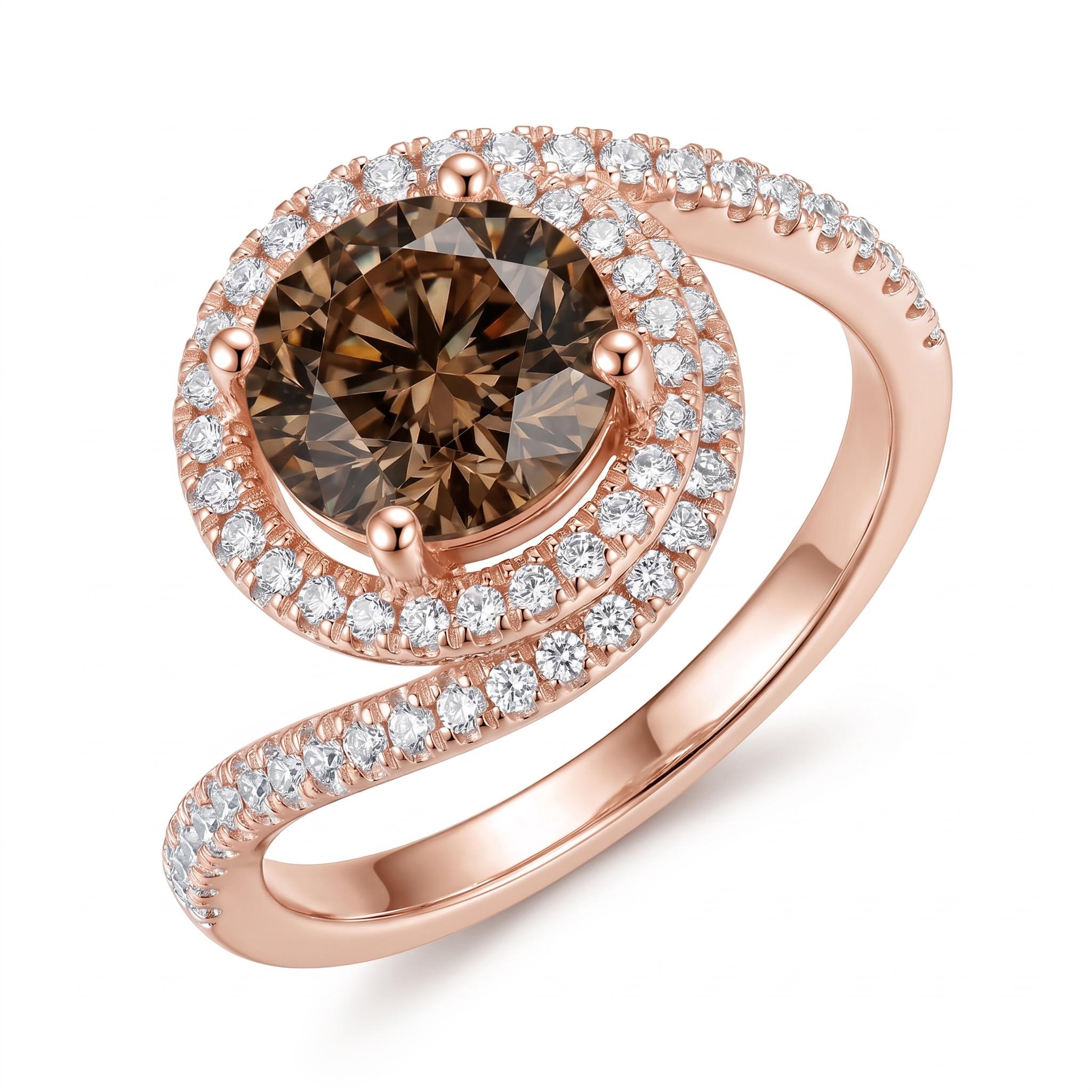 2.32 ct.tw. Round Cut Coffee Chocolate Stone Twisting Halo Engagement Ring 2.32 ct.tw. Round Cut Coffee Chocolate Stone Twisting Halo Engagement Ring