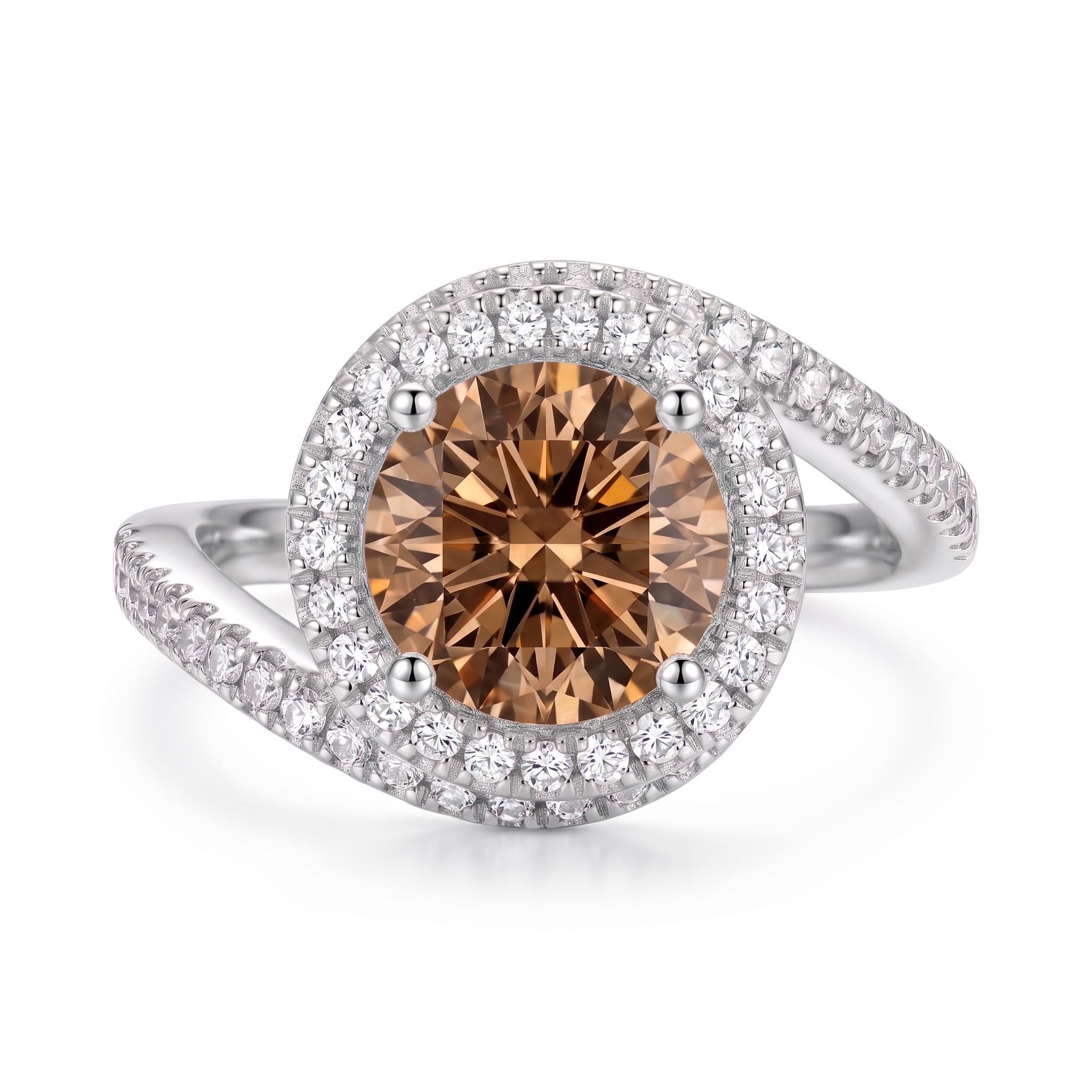 2.32 ct.tw. Round Cut Coffee Chocolate Stone Twisting Halo Engagement Ring 2.32 ct.tw. Round Cut Coffee Chocolate Stone Twisting Halo Engagement Ring