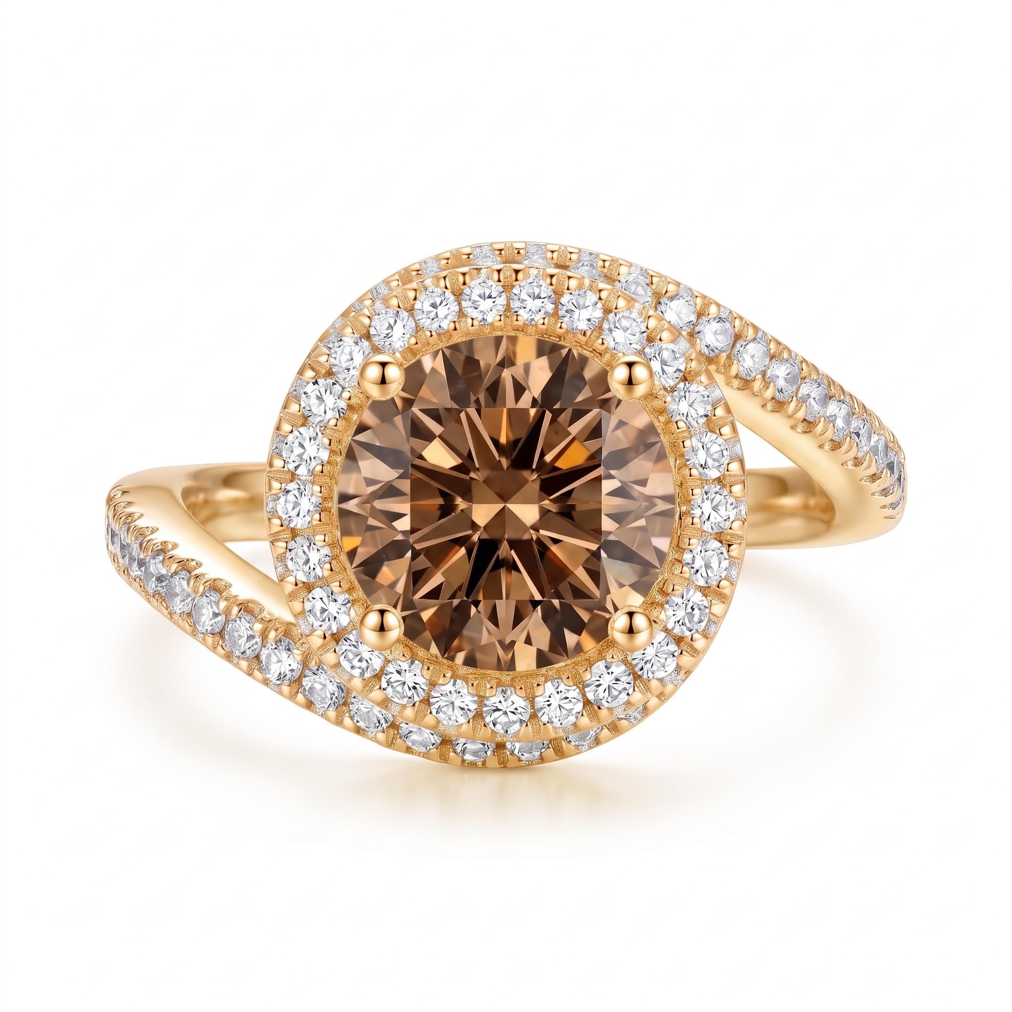 2.32 ct.tw. Round Cut Coffee Chocolate Stone Twisting Halo Engagement Ring 2.32 ct.tw. Round Cut Coffee Chocolate Stone Twisting Halo Engagement Ring