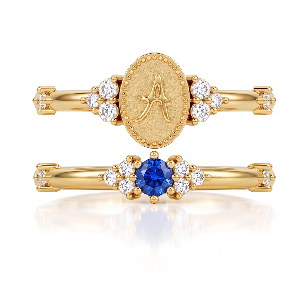 0.38 ct.tw. Customizable Oval Letter Birthstone Ring Set 0.38 ct.tw. Customizable Oval Letter Birthstone Ring Set