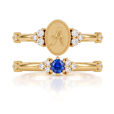 0.38 ct.tw. Customizable Oval Letter Birthstone Ring Set