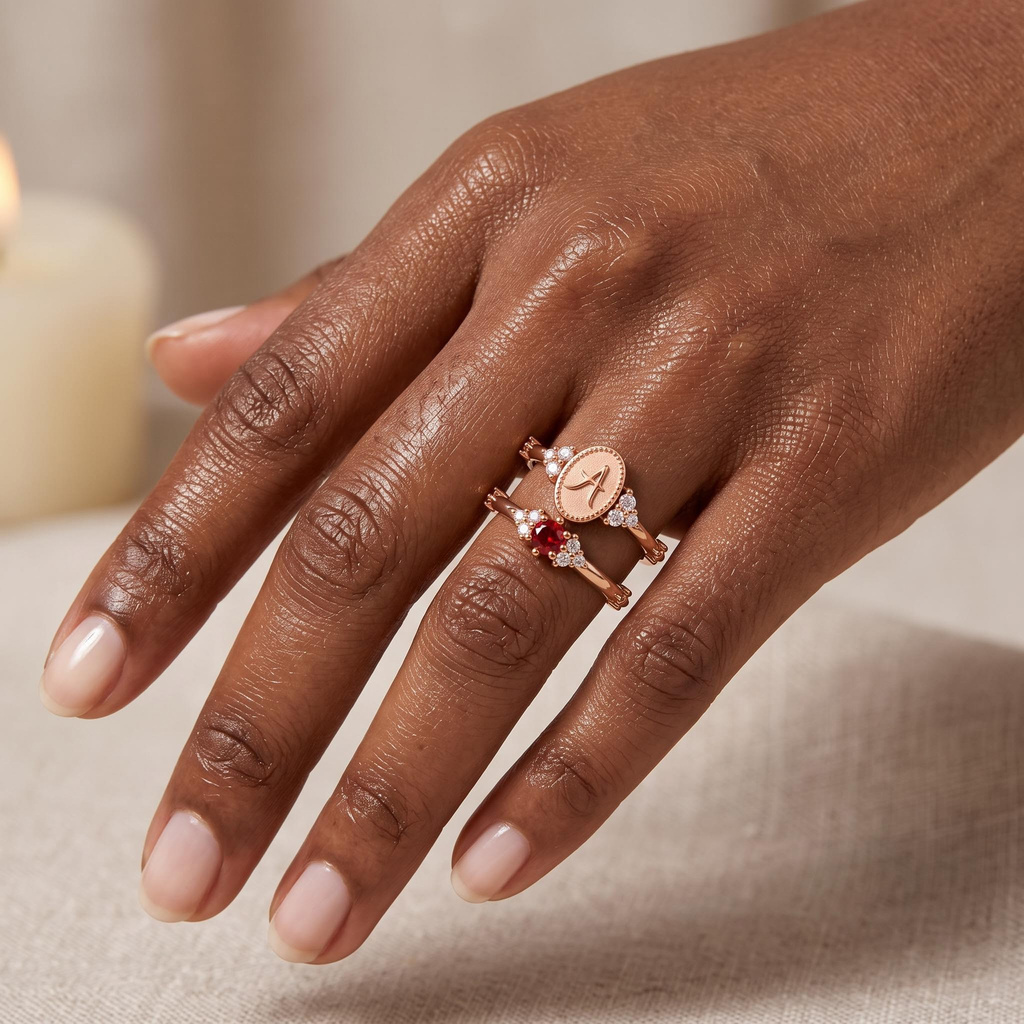 0.38 ct.tw. Customizable Oval Letter Birthstone Ring Set 0.38 ct.tw. Customizable Oval Letter Birthstone Ring Set
