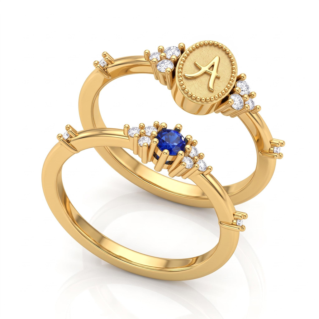 0.38 ct.tw. Customizable Oval Letter Birthstone Ring Set 0.38 ct.tw. Customizable Oval Letter Birthstone Ring Set