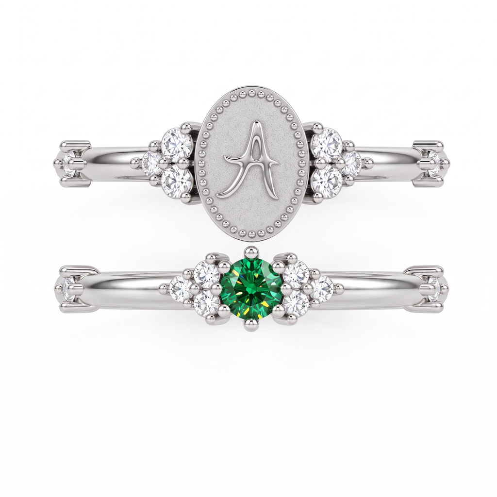 0.38 ct.tw. Customizable Oval Letter Birthstone Ring Set 0.38 ct.tw. Customizable Oval Letter Birthstone Ring Set