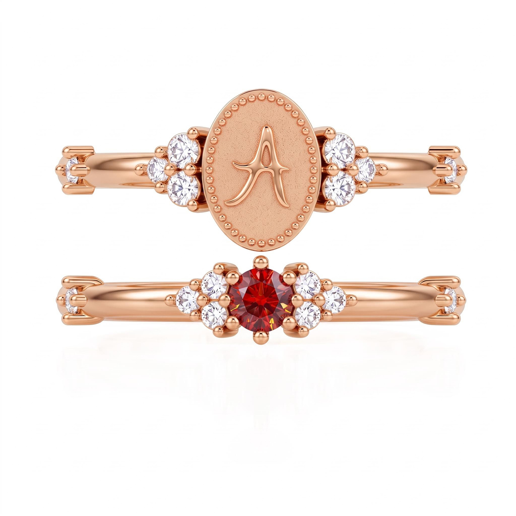 0.38 ct.tw. Customizable Oval Letter Birthstone Ring Set 0.38 ct.tw. Customizable Oval Letter Birthstone Ring Set