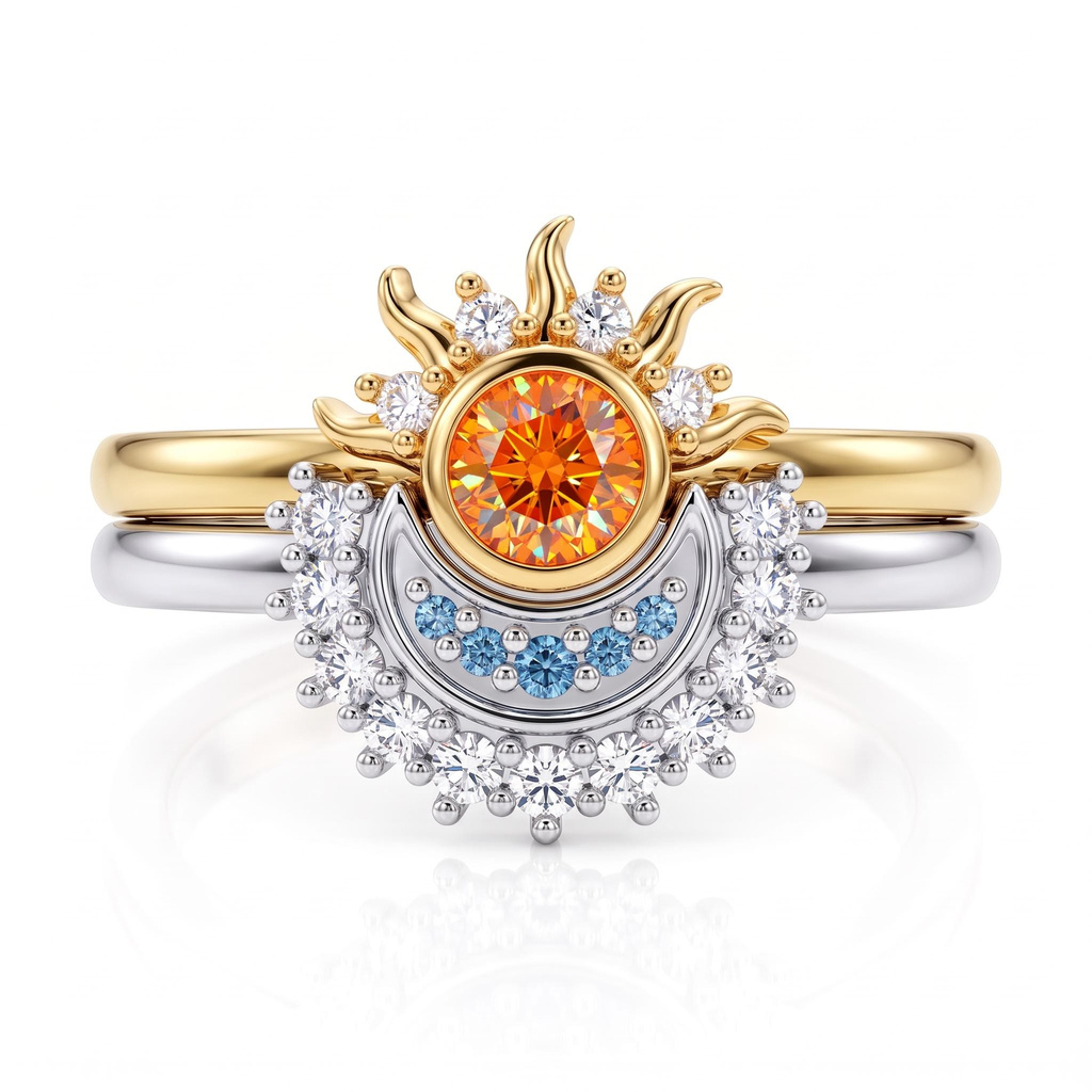 0.54 ct.tw. Orange Sun & Moon Motif 2-Piece Stackable Ring Set 0.54 ct.tw. Orange Sun & Moon Motif 2-Piece Stackable Ring Set