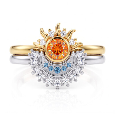 0.54 ct.tw. Orange Sun & Moon Motif 2-Piece Stackable Ring Set