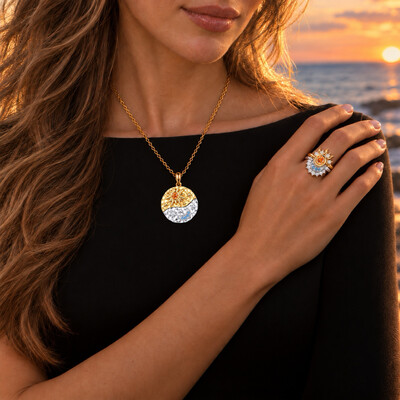 0.54 ct.tw. Orange Sun & Moon Motif 2-Piece Stackable Ring Set