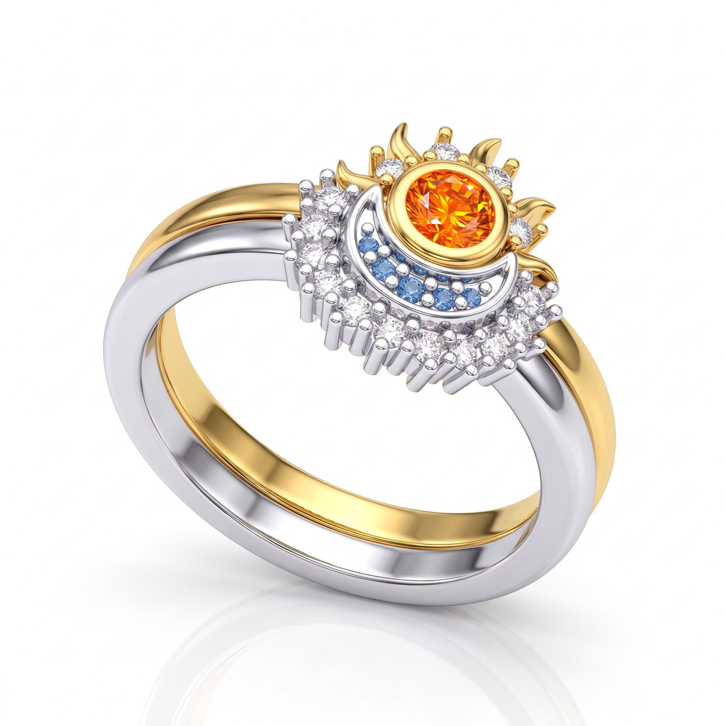 0.54 ct.tw. Orange Sun & Moon Motif 2-Piece Stackable Ring Set 0.54 ct.tw. Orange Sun & Moon Motif 2-Piece Stackable Ring Set