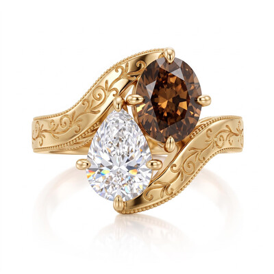 4 ct.tw. Vintage Carved Double-Stone Diamond Ring