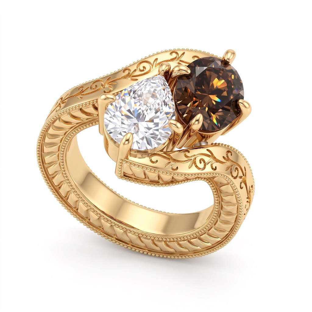 4 ct.tw. Vintage Carved Double-Stone Diamond Ring 4 ct.tw. Vintage Carved Double-Stone Diamond Ring