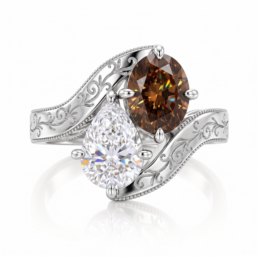 4 ct.tw. Vintage Carved Double-Stone Diamond Ring 4 ct.tw. Vintage Carved Double-Stone Diamond Ring