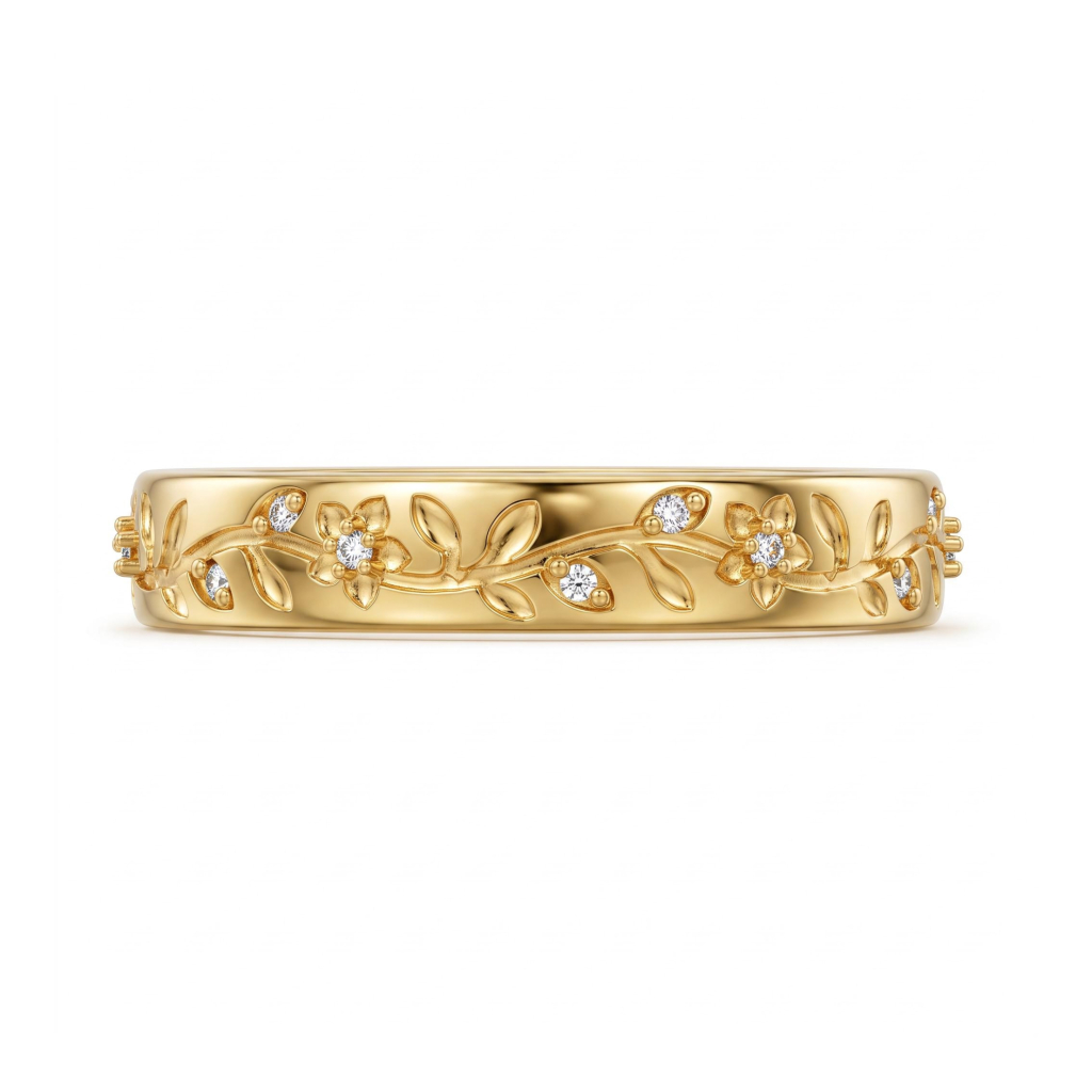 0.09 ct.tw. Floral Vine Engraved Pave Band Ring 0.09 ct.tw. Floral Vine Engraved Pave Band Ring