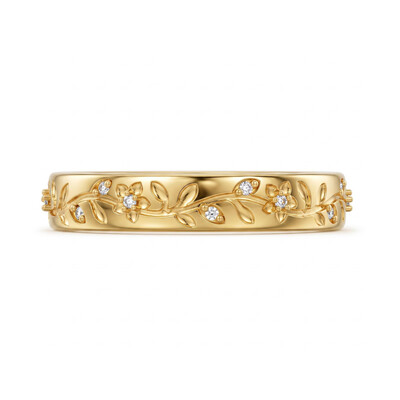 0.09 ct.tw. Floral Vine Engraved Pave Band Ring