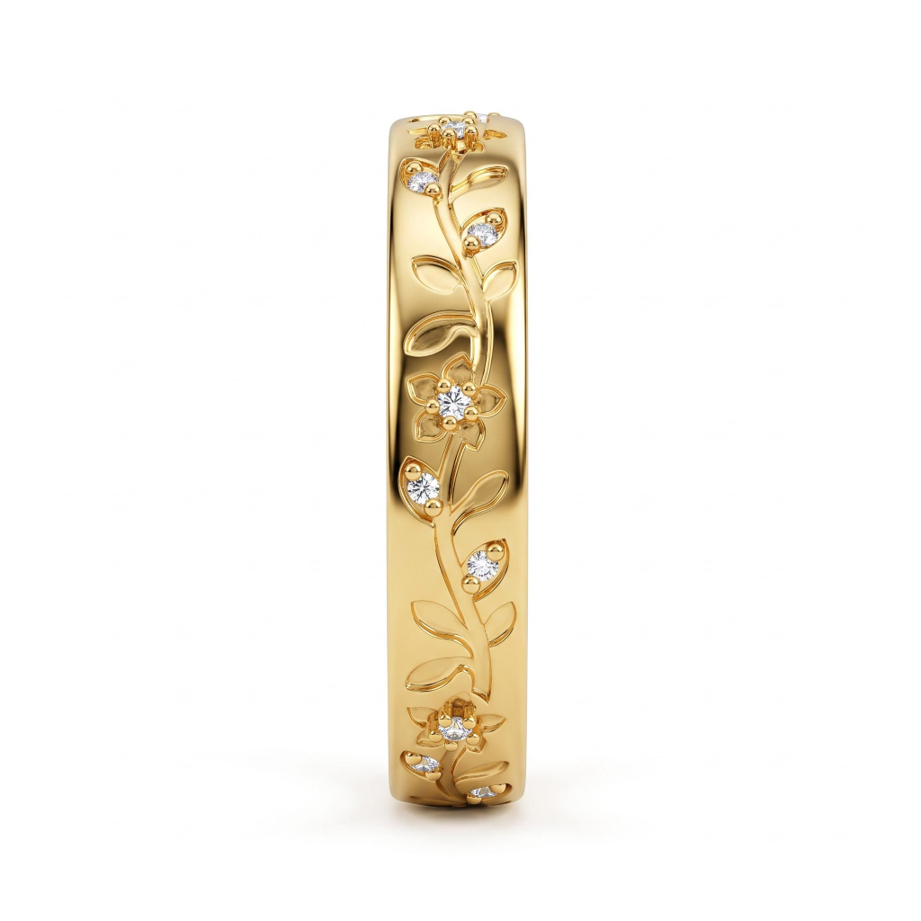 0.09 ct.tw. Floral Vine Engraved Pave Band Ring 0.09 ct.tw. Floral Vine Engraved Pave Band Ring