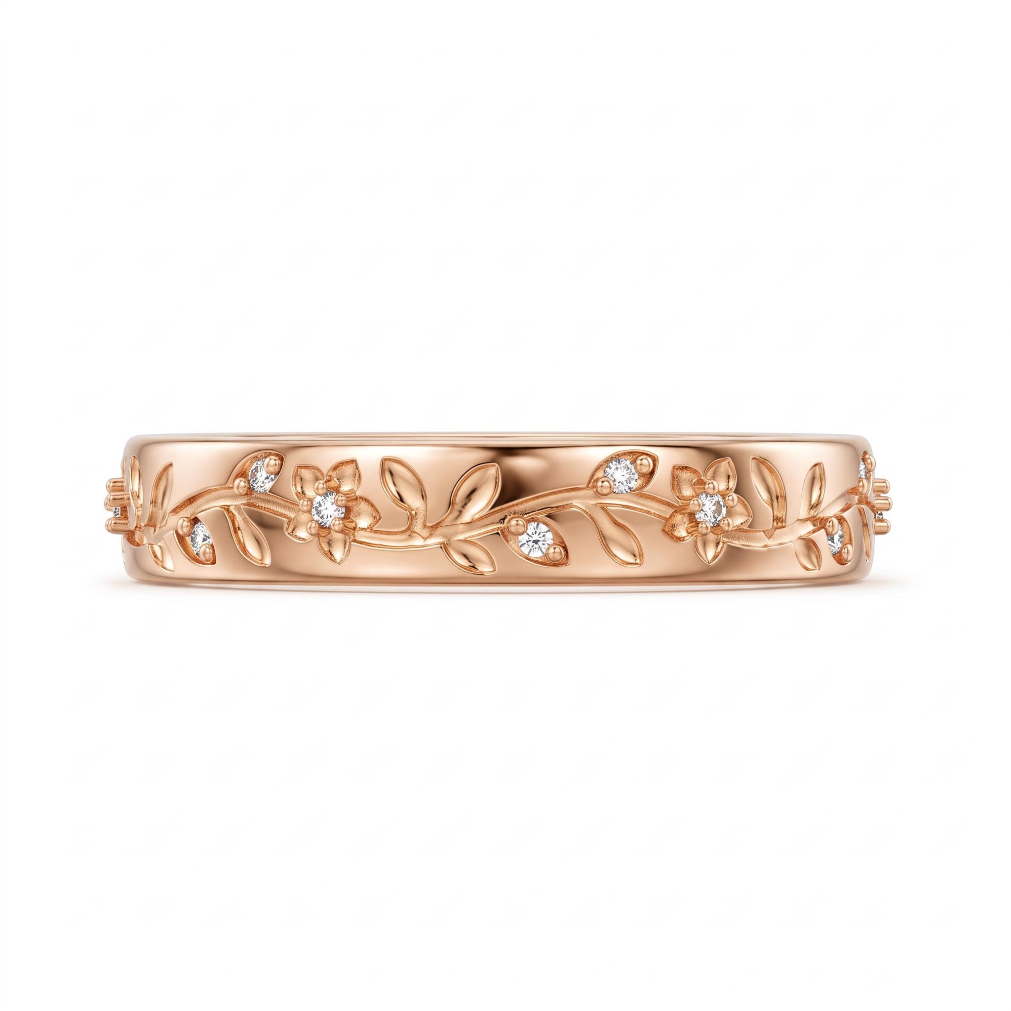 0.09 ct.tw. Floral Vine Engraved Pave Band Ring 0.09 ct.tw. Floral Vine Engraved Pave Band Ring