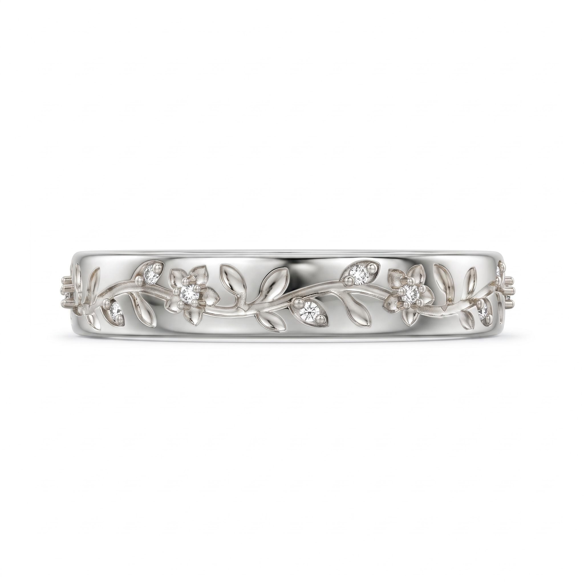 0.09 ct.tw. Floral Vine Engraved Pave Band Ring 0.09 ct.tw. Floral Vine Engraved Pave Band Ring