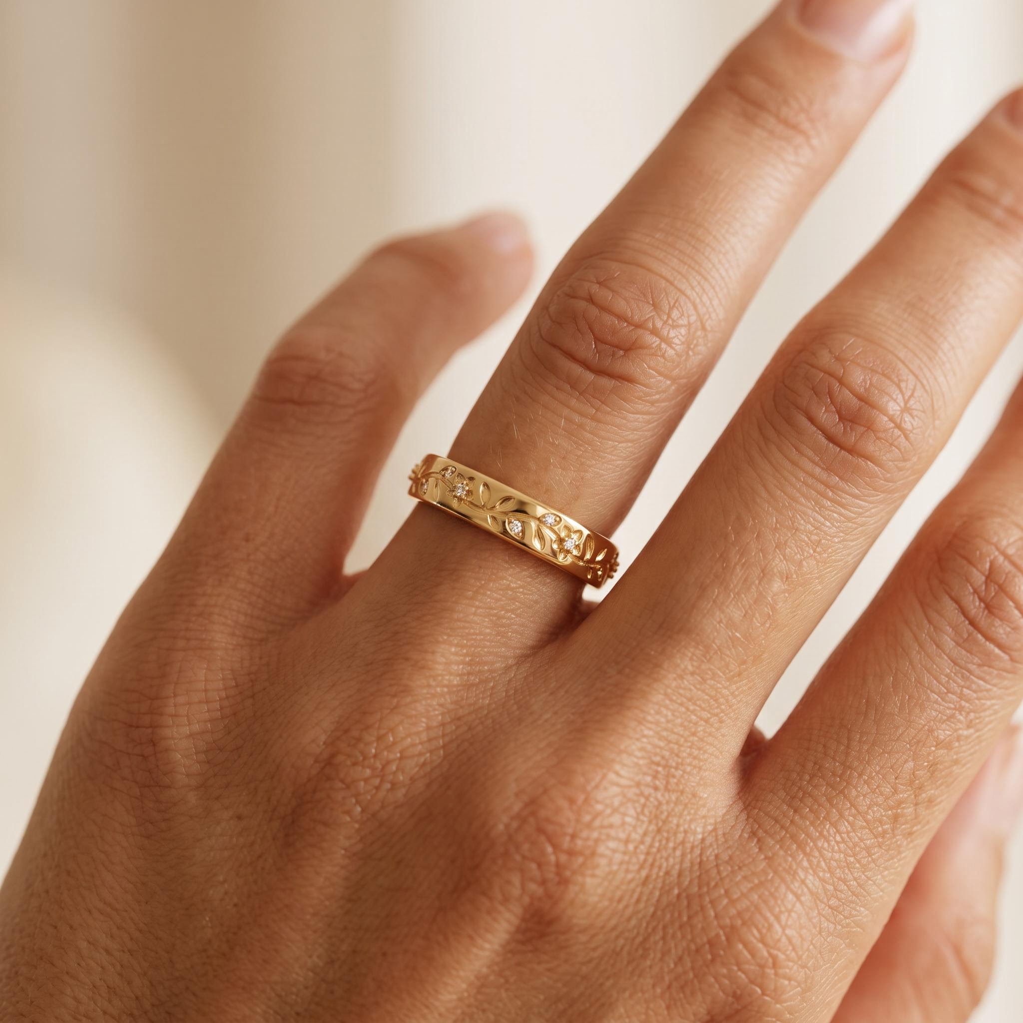 0.09 ct.tw. Floral Vine Engraved Pave Band Ring 0.09 ct.tw. Floral Vine Engraved Pave Band Ring
