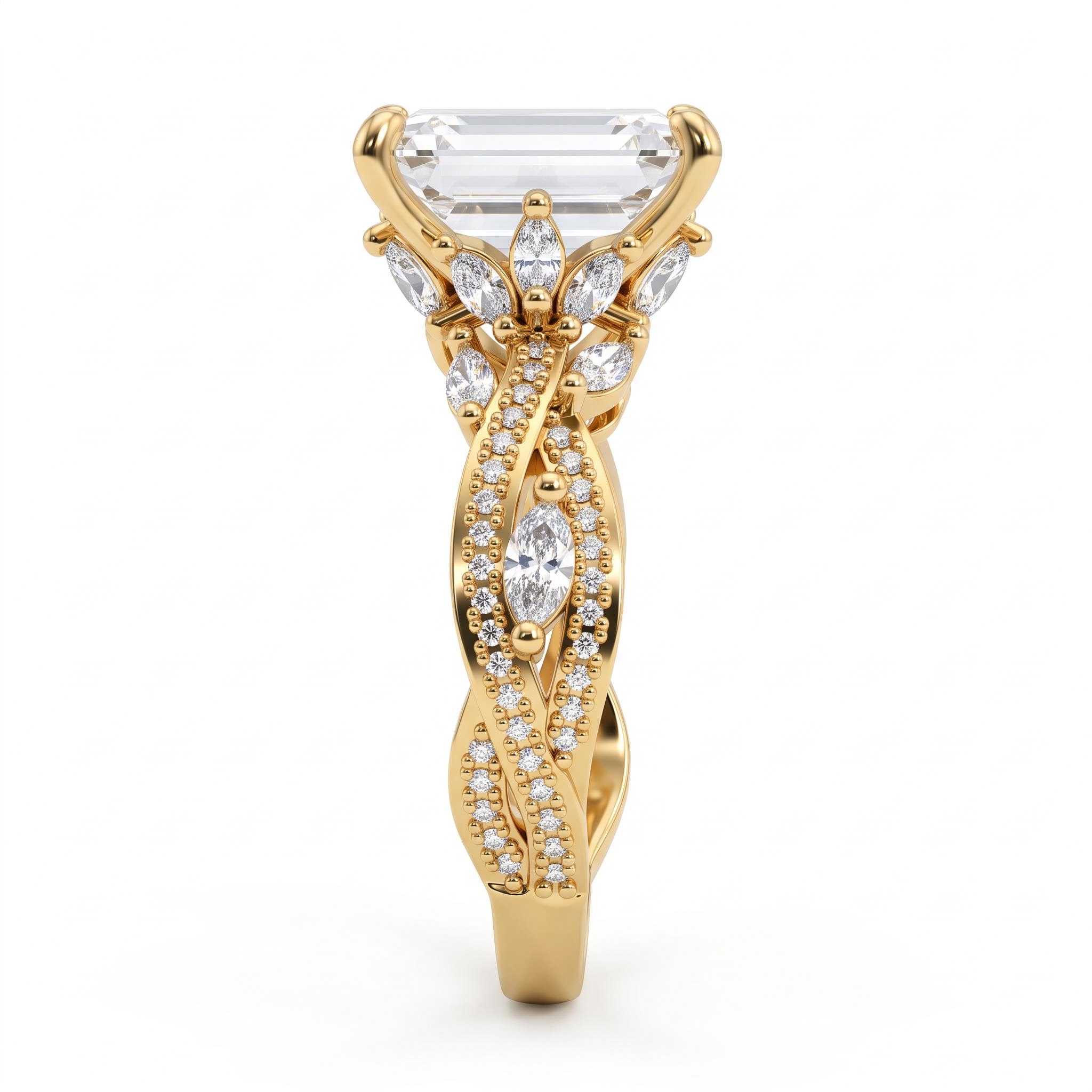4.93 ct.tw. Emerald Cut Vintage Twisted Pavé Engagement Ring 4.93 ct.tw. Emerald Cut Vintage Twisted Pavé Engagement Ring