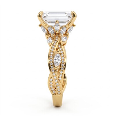 4.93 ct.tw. Emerald Cut Vintage Twisted Pavé Engagement Ring
