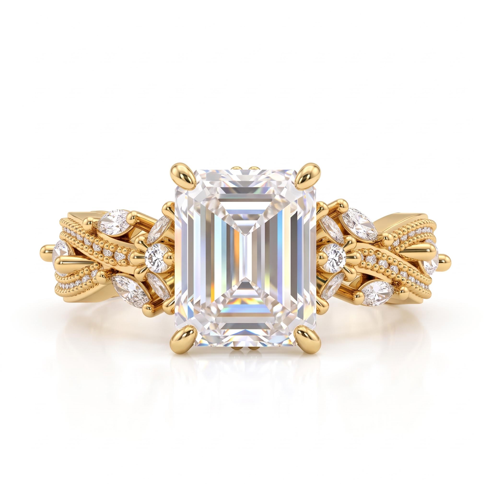4.93 ct.tw. Emerald Cut Vintage Twisted Pavé Engagement Ring 4.93 ct.tw. Emerald Cut Vintage Twisted Pavé Engagement Ring