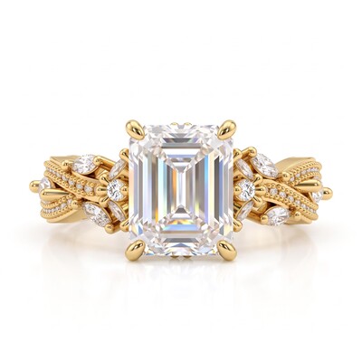 4.93 ct.tw. Emerald Cut Vintage Twisted Pavé Engagement Ring