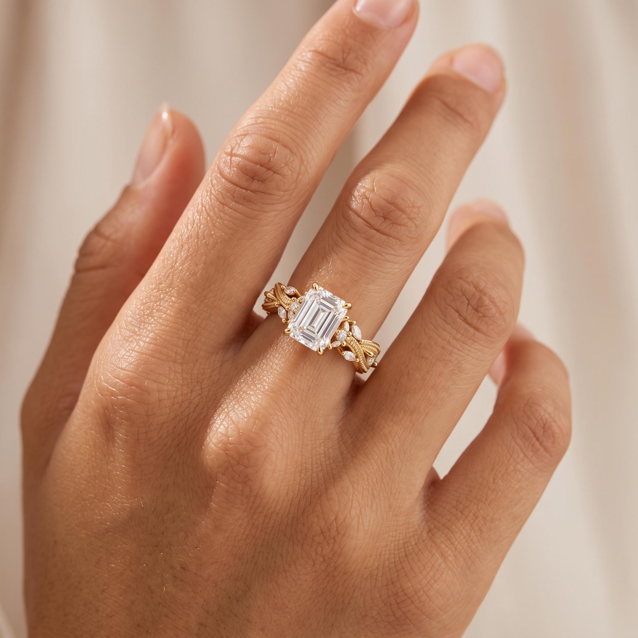 4.93 ct.tw. Emerald Cut Vintage Twisted Pavé Engagement Ring 4.93 ct.tw. Emerald Cut Vintage Twisted Pavé Engagement Ring