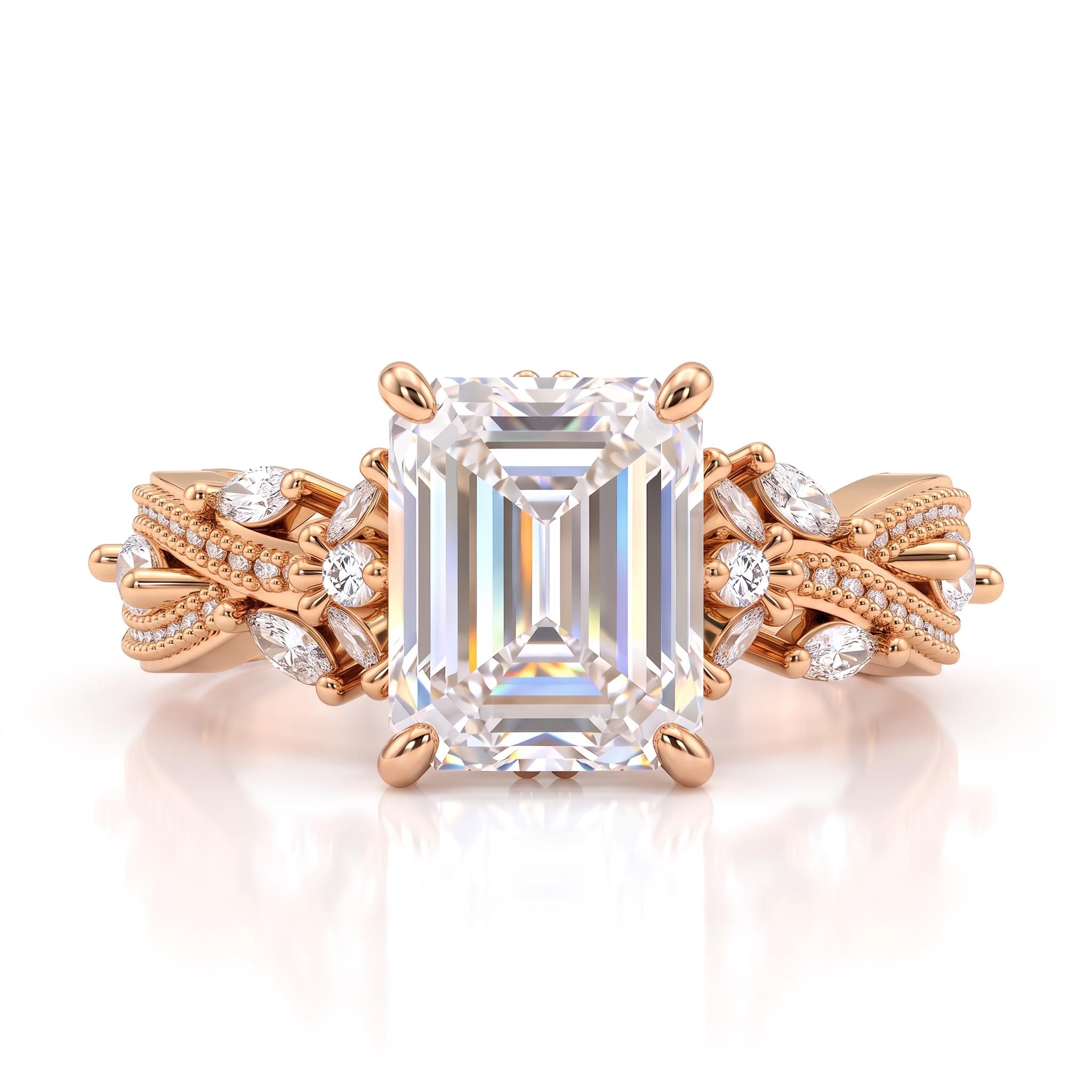 4.93 ct.tw. Emerald Cut Vintage Twisted Pavé Engagement Ring 4.93 ct.tw. Emerald Cut Vintage Twisted Pavé Engagement Ring