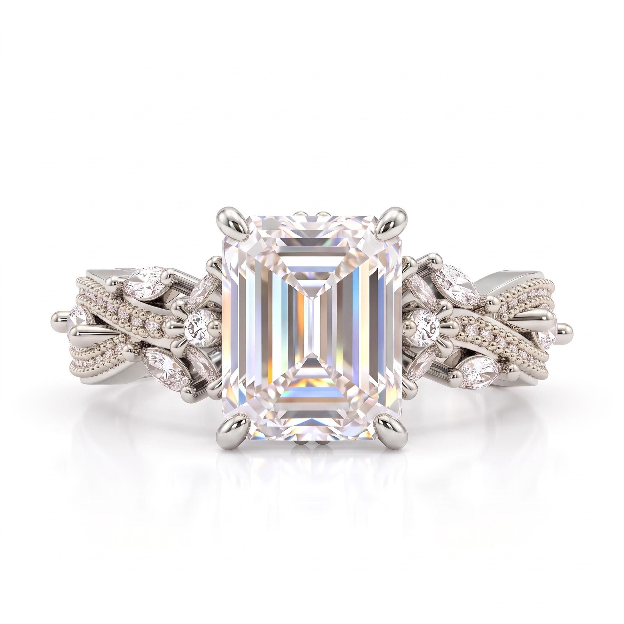4.93 ct.tw. Emerald Cut Vintage Twisted Pavé Engagement Ring 4.93 ct.tw. Emerald Cut Vintage Twisted Pavé Engagement Ring