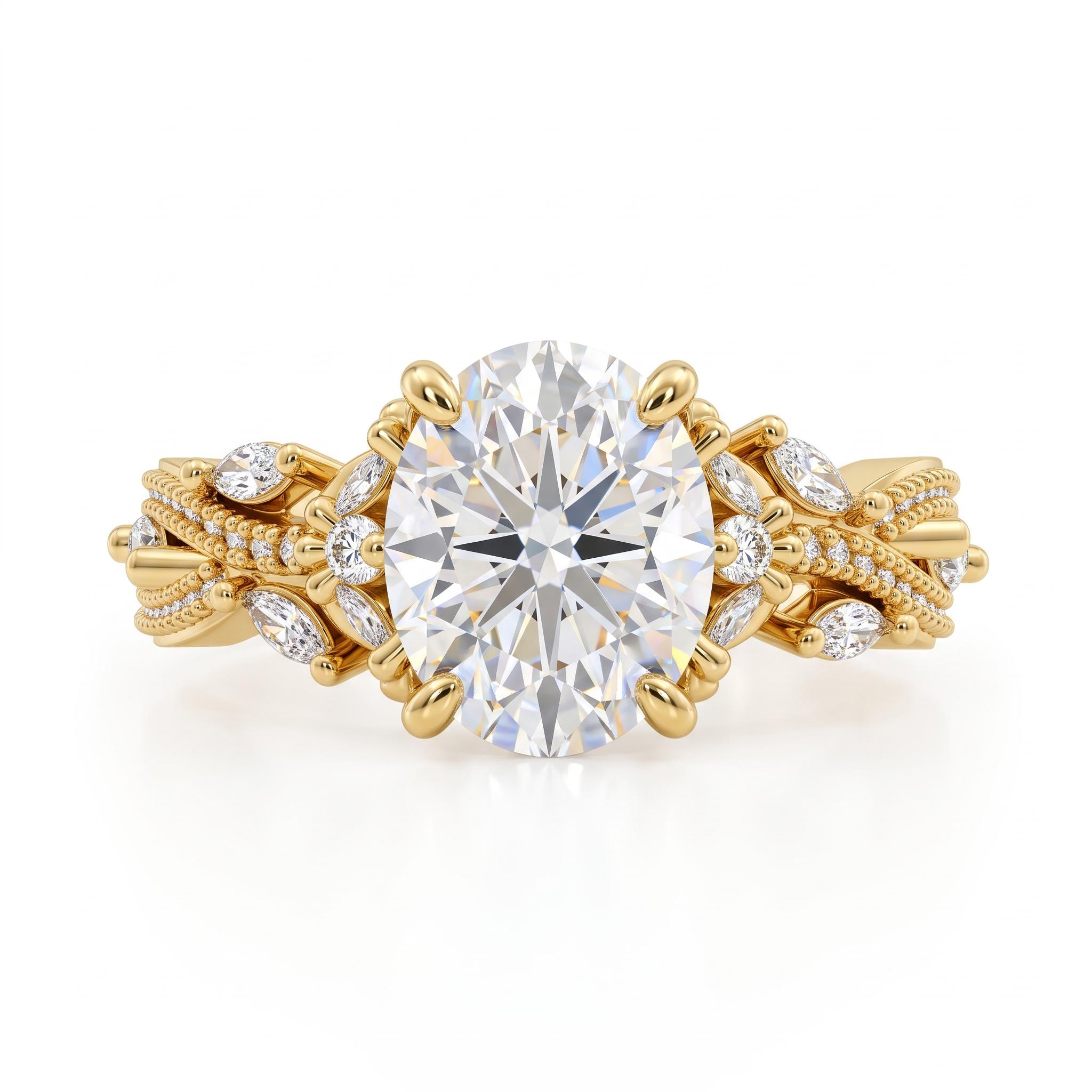 3.93 ct.tw. Oval Cut Twisted Vine Marquise Accented Engagement Ring 3.93 ct.tw. Oval Cut Twisted Vine Marquise Accented Engagement Ring