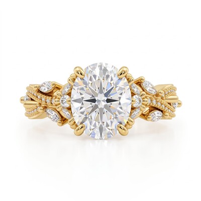3.93 ct.tw. Oval Cut Twisted Vine Marquise Accented Engagement Ring