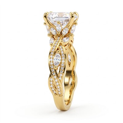 3.93 ct.tw. Oval Cut Twisted Vine Marquise Accented Engagement Ring