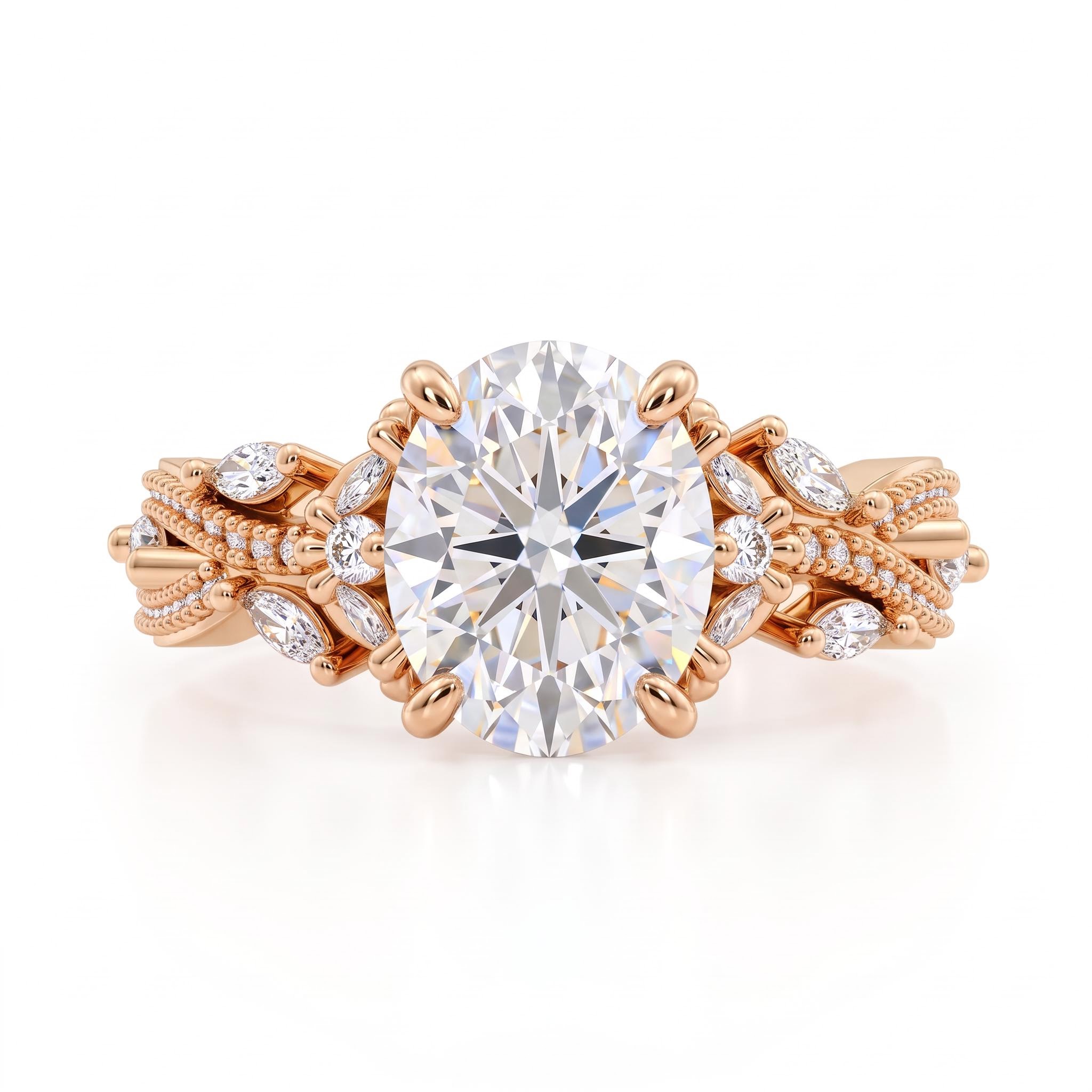 3.93 ct.tw. Oval Cut Twisted Vine Marquise Accented Engagement Ring 3.93 ct.tw. Oval Cut Twisted Vine Marquise Accented Engagement Ring