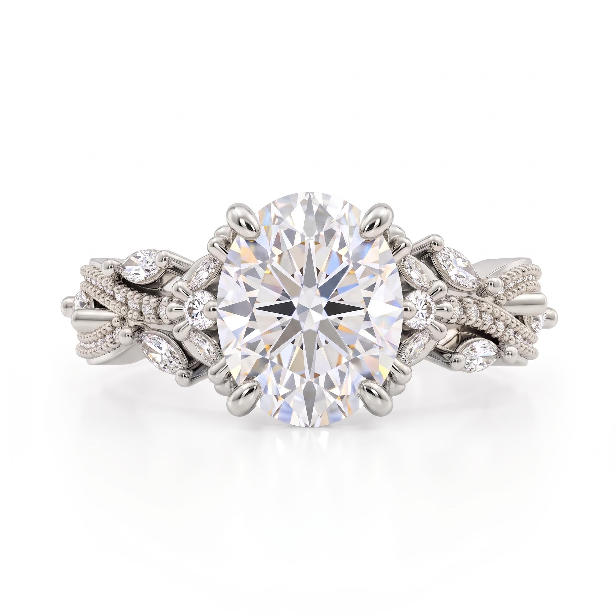 3.93 ct.tw. Oval Cut Twisted Vine Marquise Accented Engagement Ring 3.93 ct.tw. Oval Cut Twisted Vine Marquise Accented Engagement Ring