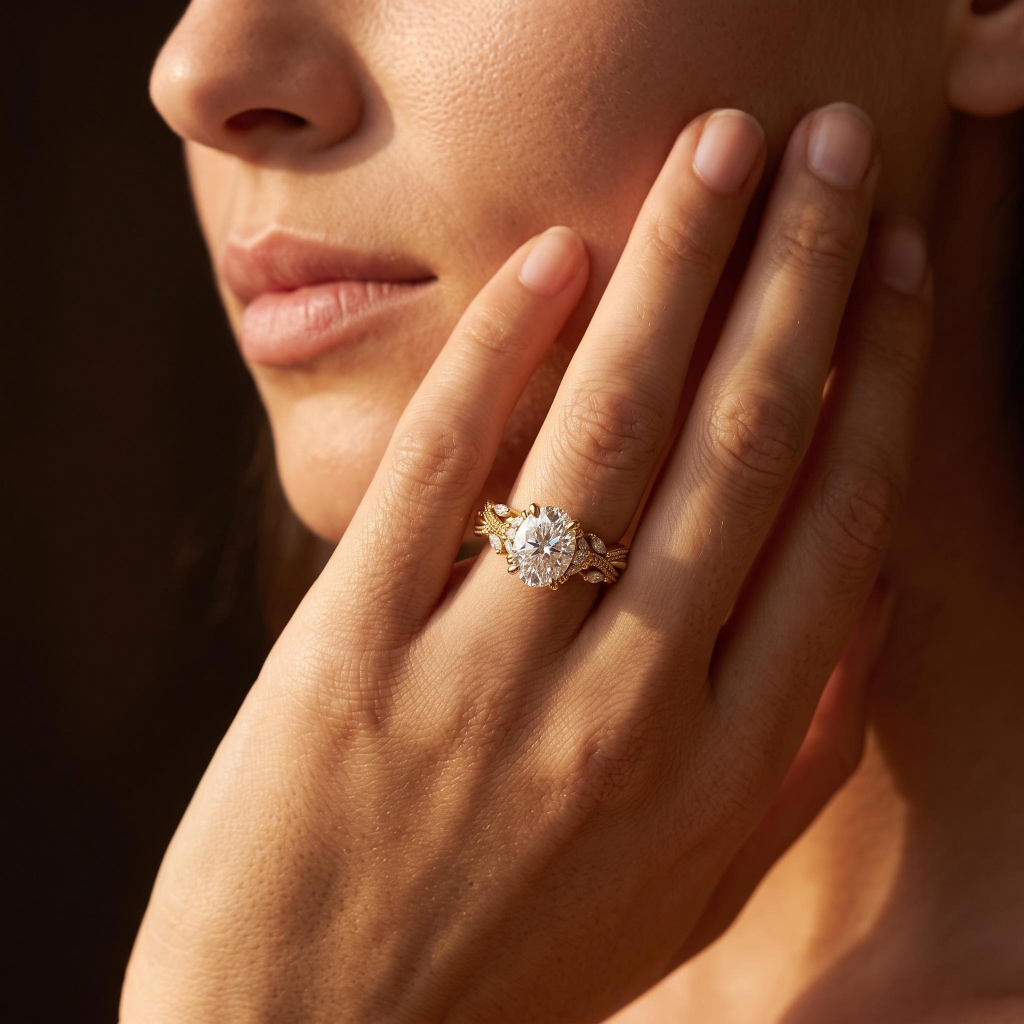 3.93 ct.tw. Oval Cut Twisted Vine Marquise Accented Engagement Ring 3.93 ct.tw. Oval Cut Twisted Vine Marquise Accented Engagement Ring