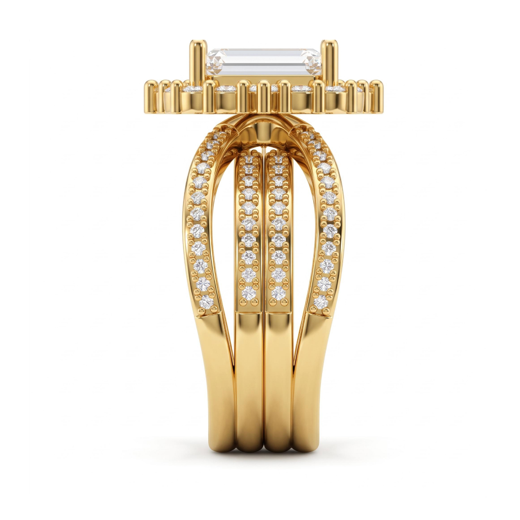 3.04 ct.tw. Emerald Cut Halo Split Shank Engagement Ring 3.04 ct.tw. Emerald Cut Halo Split Shank Engagement Ring