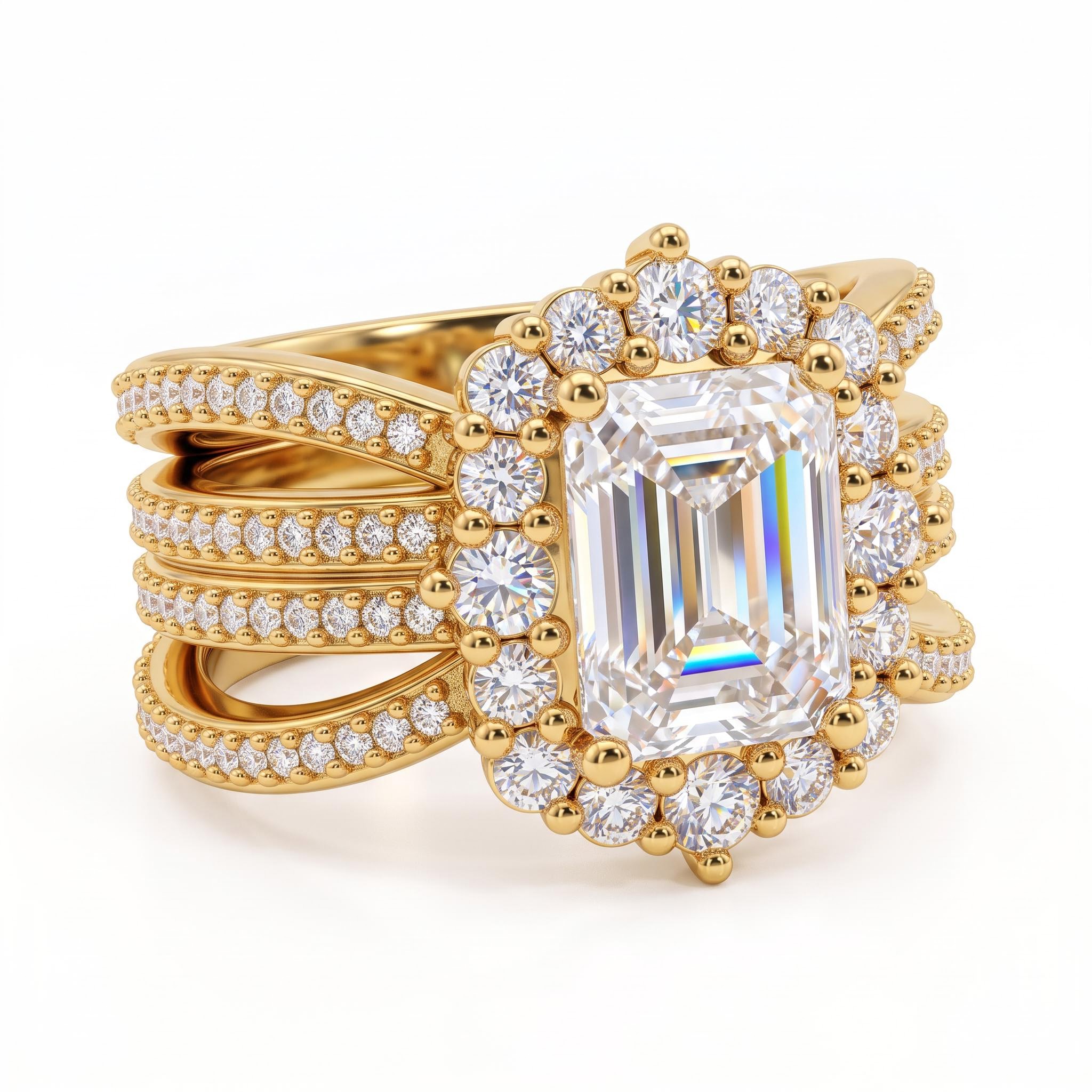 3.04 ct.tw. Emerald Cut Halo Split Shank Engagement Ring 3.04 ct.tw. Emerald Cut Halo Split Shank Engagement Ring