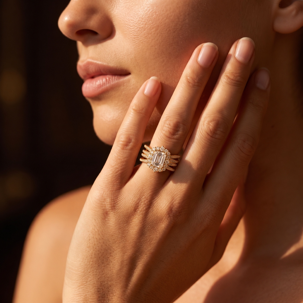 3.04 ct.tw. Emerald Cut Halo Split Shank Engagement Ring 3.04 ct.tw. Emerald Cut Halo Split Shank Engagement Ring