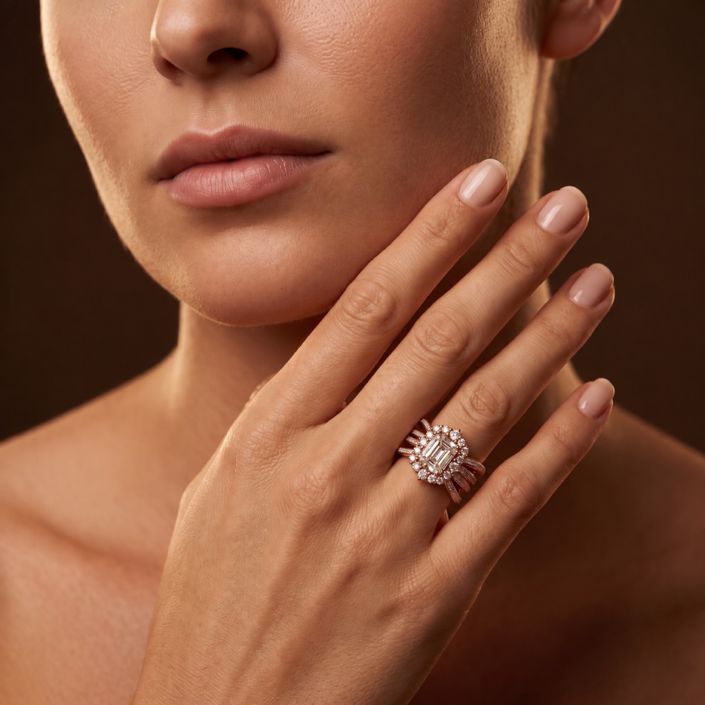 3.04 ct.tw. Emerald Cut Halo Split Shank Engagement Ring 3.04 ct.tw. Emerald Cut Halo Split Shank Engagement Ring