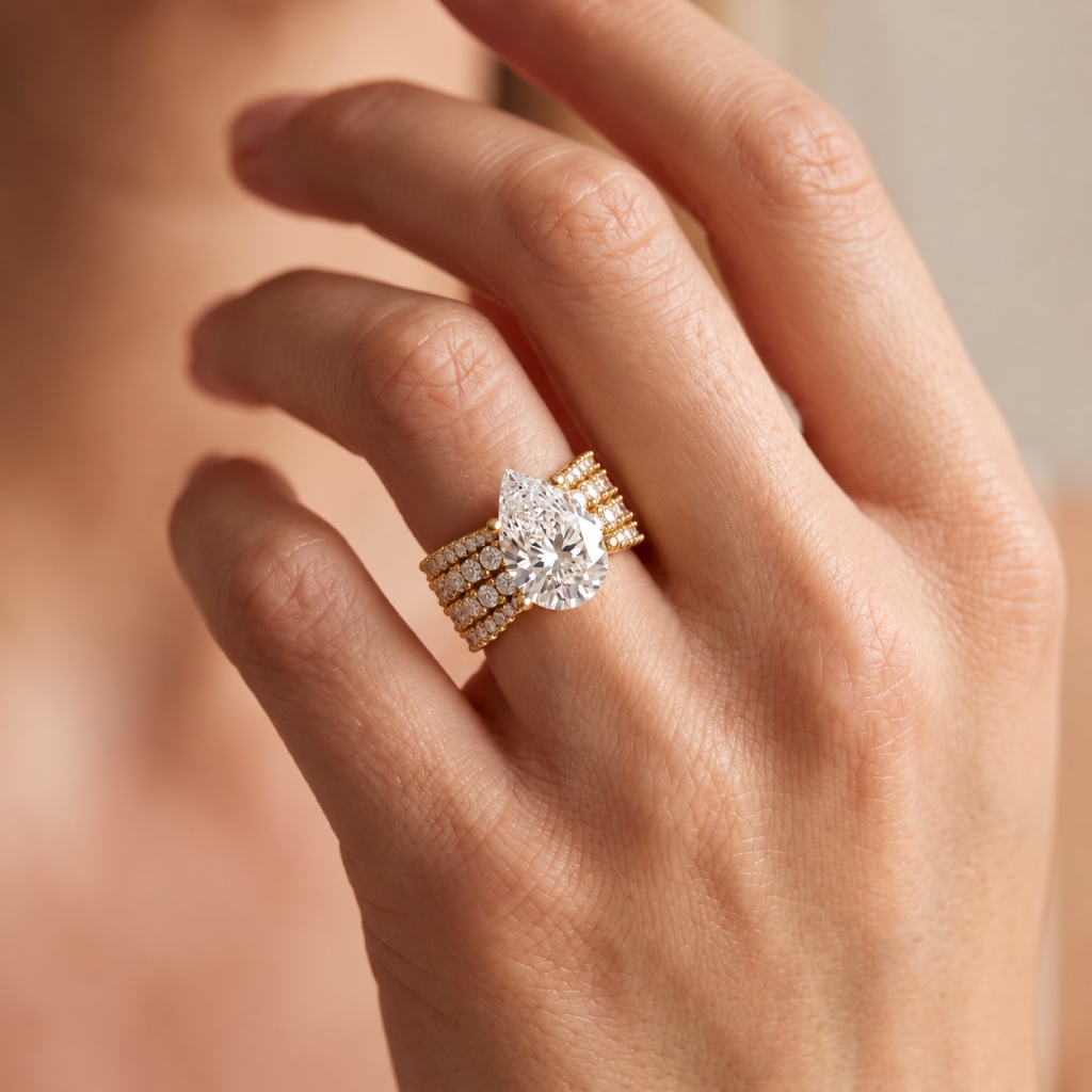 9.21 ct.tw. Pear Cut Full Pave Wide Engagement Ring 9.21 ct.tw. Pear Cut Full Pave Wide Engagement Ring