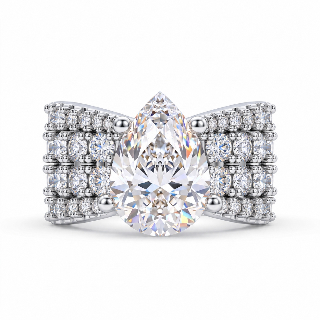 9.21 ct.tw. Pear Cut Full Pave Wide Engagement Ring 9.21 ct.tw. Pear Cut Full Pave Wide Engagement Ring